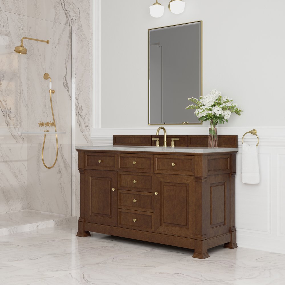 James Martin - Brookfield 60" Single Vanity, Honey Oak w/ 3 CM Victorian Silver Silestone Top w/ FreePower Wireless Charger - 547-V60S-HNO-FVSL view 5