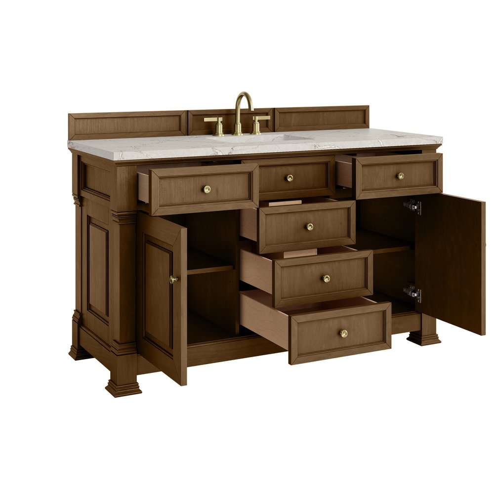 James Martin - Brookfield 60" Single Vanity, Honey Oak w/ 3 CM Victorian Silver Silestone Top w/ FreePower Wireless Charger - 547-V60S-HNO-FVSL view 9