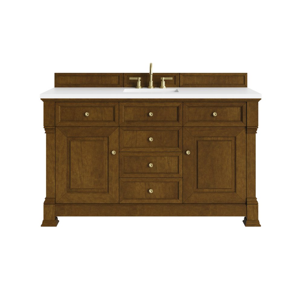 James Martin - Brookfield 60" Single Vanity, Honey Oak,  w/ 3 CM White Zeus Silestone Top - 547-V60S-HNO-3WZ view 1