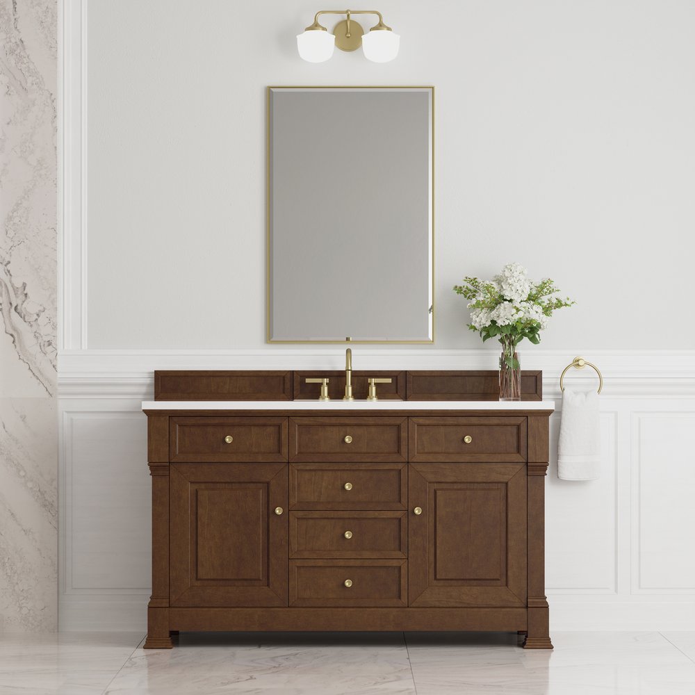 James Martin - Brookfield 60" Single Vanity, Honey Oak,  w/ 3 CM White Zeus Silestone Top - 547-V60S-HNO-3WZ view 3
