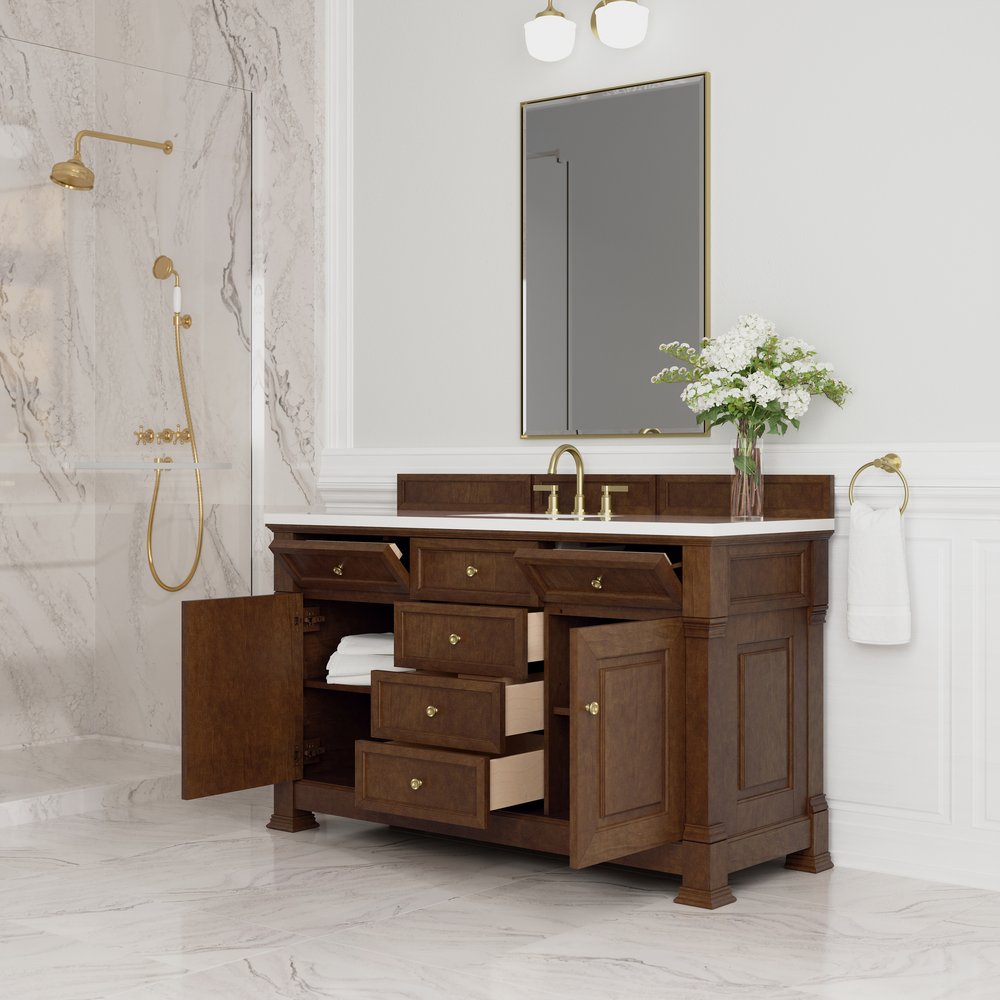 James Martin - Brookfield 60" Single Vanity, Honey Oak,  w/ 3 CM White Zeus Silestone Top - 547-V60S-HNO-3WZ view 5