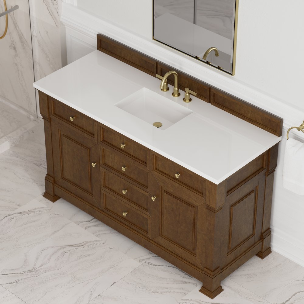James Martin - Brookfield 60" Single Vanity, Honey Oak,  w/ 3 CM White Zeus Silestone Top - 547-V60S-HNO-3WZ view 7