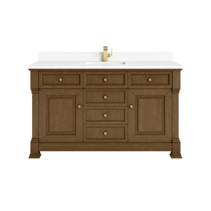 James Martin - Brookfield 60" Single Vanity, Honey Oak w/ Single Hole 3 CM White Zeus Silestone Top & Backsplash - 547-V60S-HNO-1WZ view 1