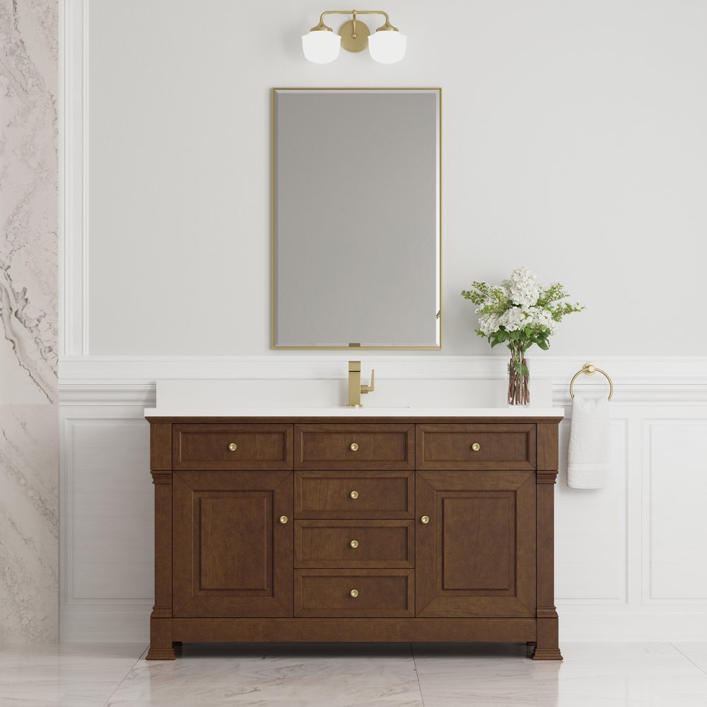 James Martin - Brookfield 60" Single Vanity, Honey Oak w/ Single Hole 3 CM White Zeus Silestone Top & Backsplash - 547-V60S-HNO-1WZ view 3