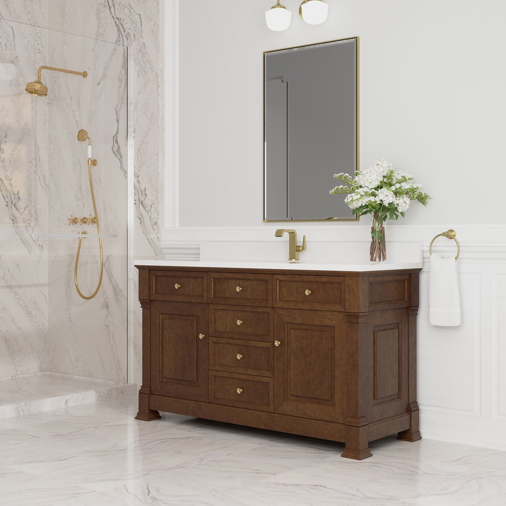 James Martin - Brookfield 60" Single Vanity, Honey Oak w/ Single Hole 3 CM White Zeus Silestone Top & Backsplash - 547-V60S-HNO-1WZ view 4