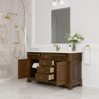 James Martin - Brookfield 60" Single Vanity, Honey Oak w/ Single Hole 3 CM White Zeus Silestone Top & Backsplash - 547-V60S-HNO-1WZ view 5
