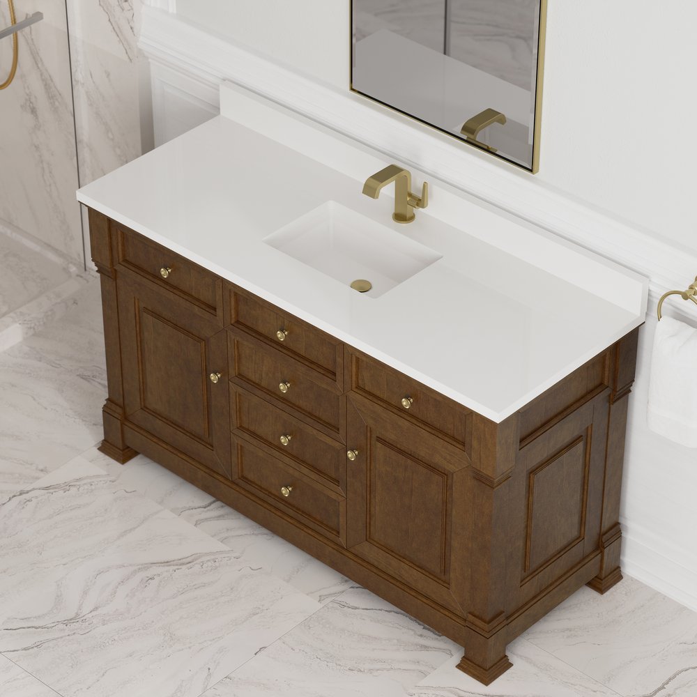 James Martin - Brookfield 60" Single Vanity, Honey Oak w/ Single Hole 3 CM White Zeus Silestone Top & Backsplash - 547-V60S-HNO-1WZ view 7