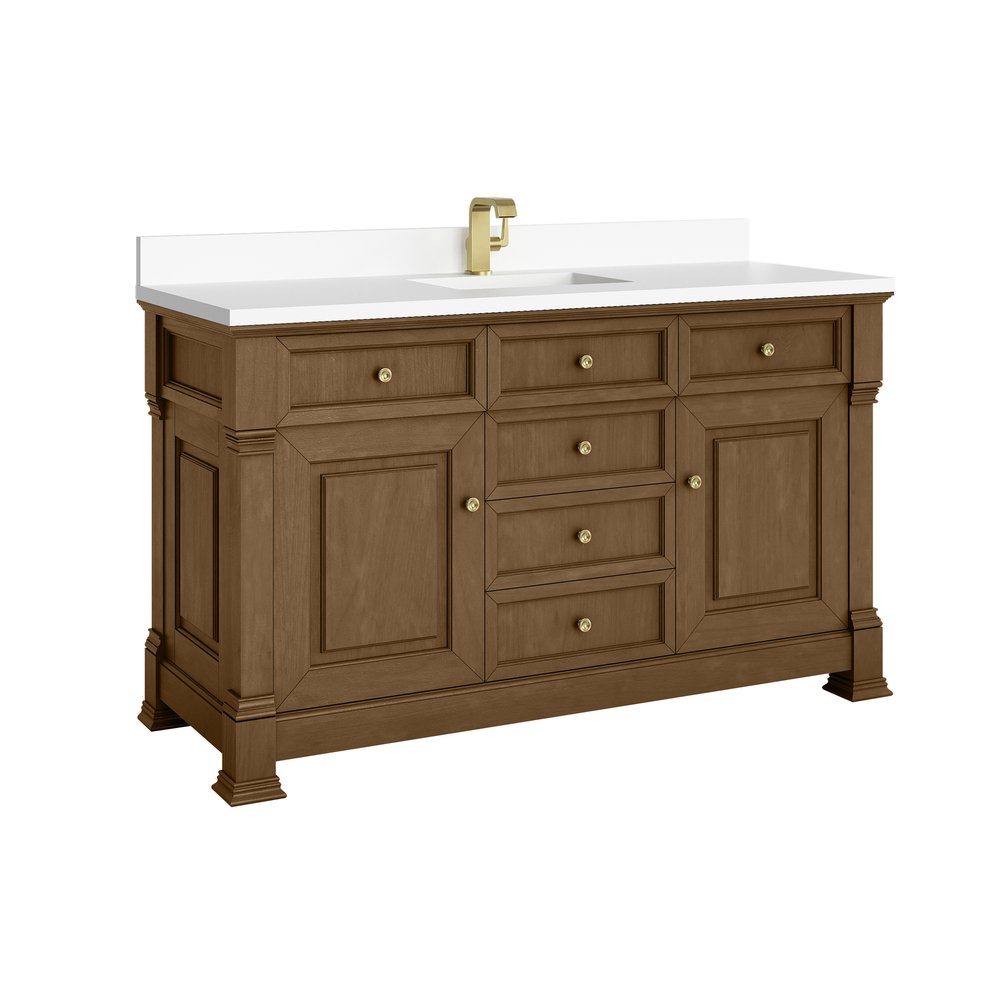 James Martin - Brookfield 60" Single Vanity, Honey Oak w/ Single Hole 3 CM White Zeus Silestone Top & Backsplash - 547-V60S-HNO-1WZ view 9
