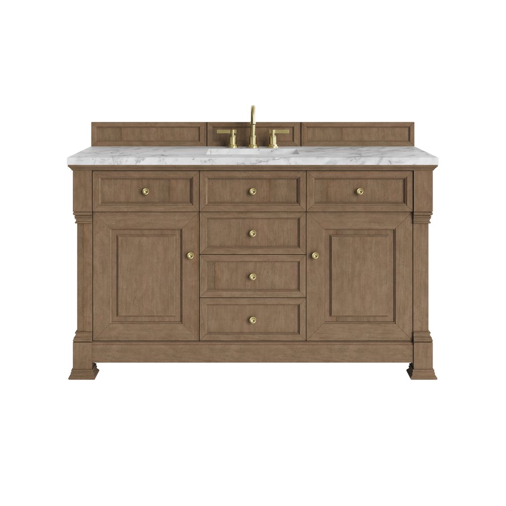 James Martin - Brookfield 60" Single Vanity, Pecan w/ 3 CM Carrara White Marble Top - 547-V60S-PCN-3CAR view 1