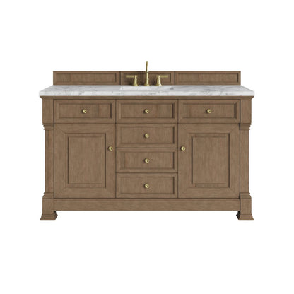 James Martin - Brookfield 60" Single Vanity, Pecan w/ 3 CM Carrara White Marble Top - 547-V60S-PCN-3CAR view 1