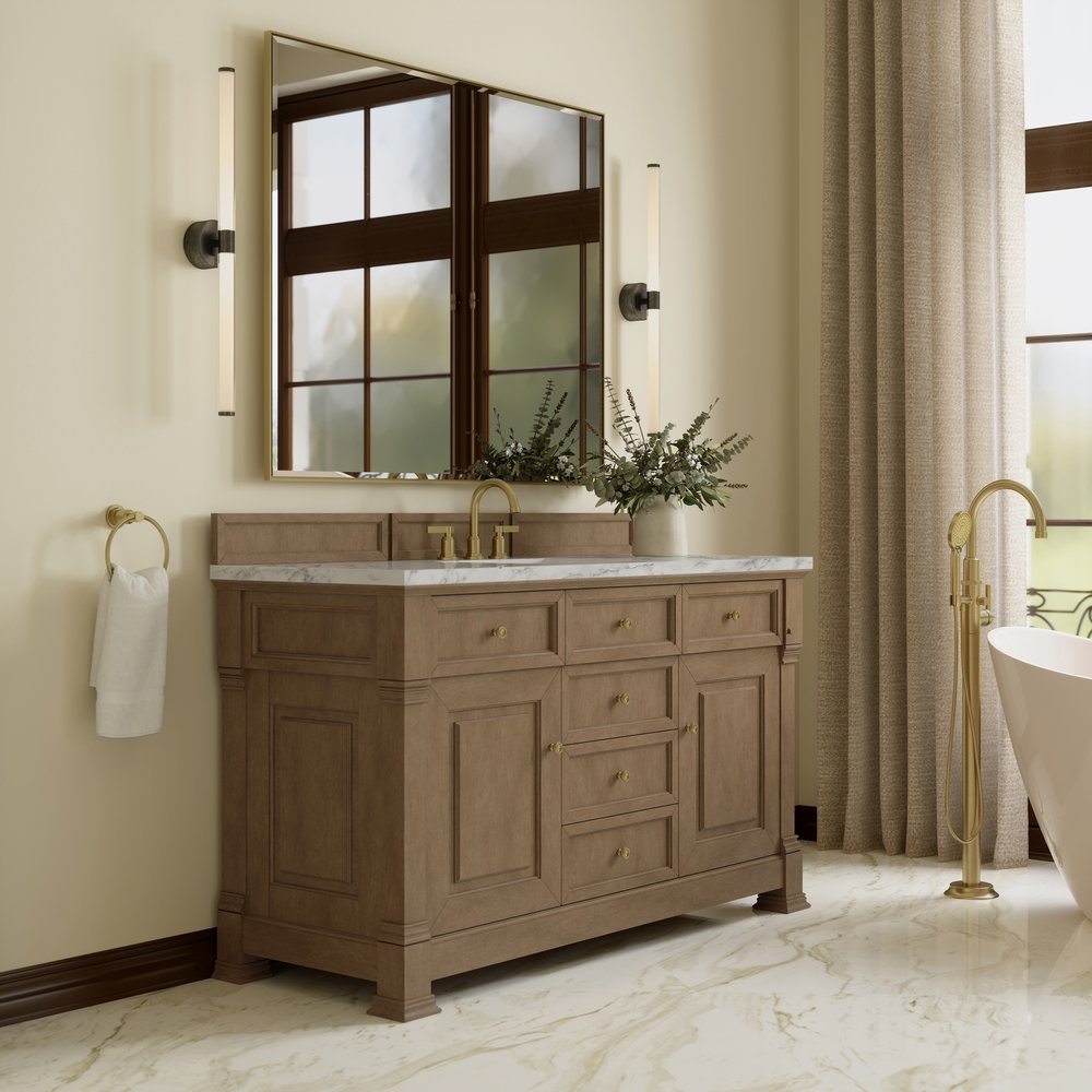 James Martin - Brookfield 60" Single Vanity, Pecan w/ 3 CM Carrara White Marble Top - 547-V60S-PCN-3CAR view 4