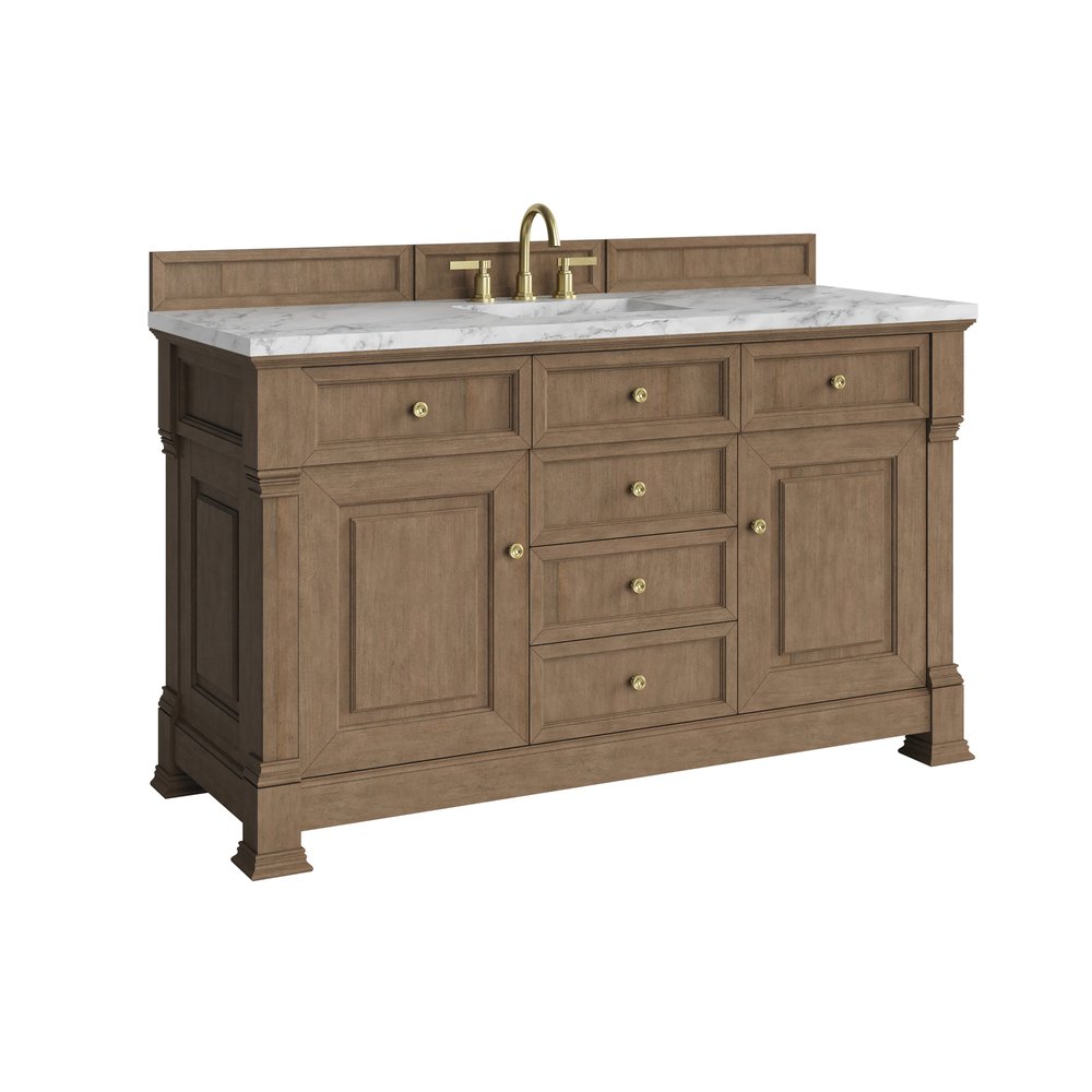 James Martin - Brookfield 60" Single Vanity, Pecan w/ 3 CM Carrara White Marble Top - 547-V60S-PCN-3CAR view 10