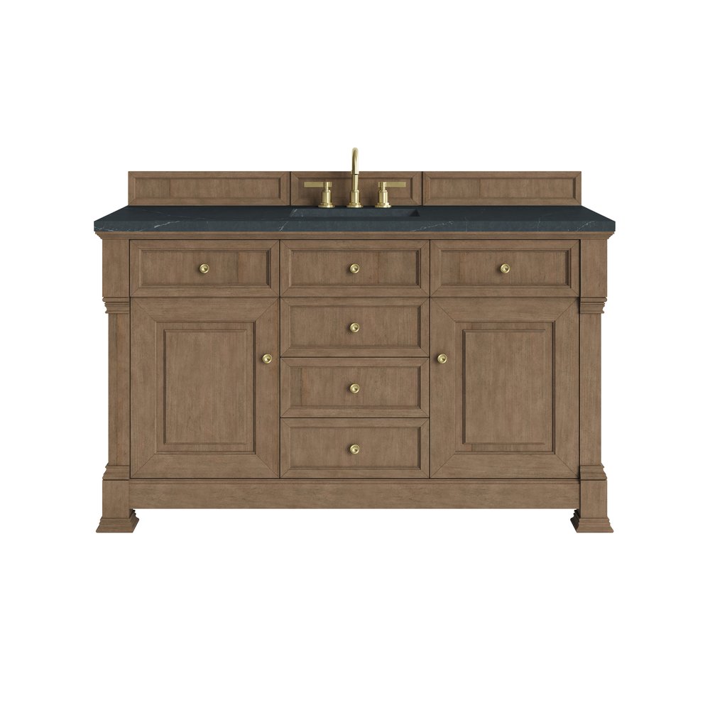 James Martin - Brookfield 60" Single Vanity, Pecan w/ 3 CM Charcoal Soapstone Silestone Top - 547-V60S-PCN-3CSP view 1