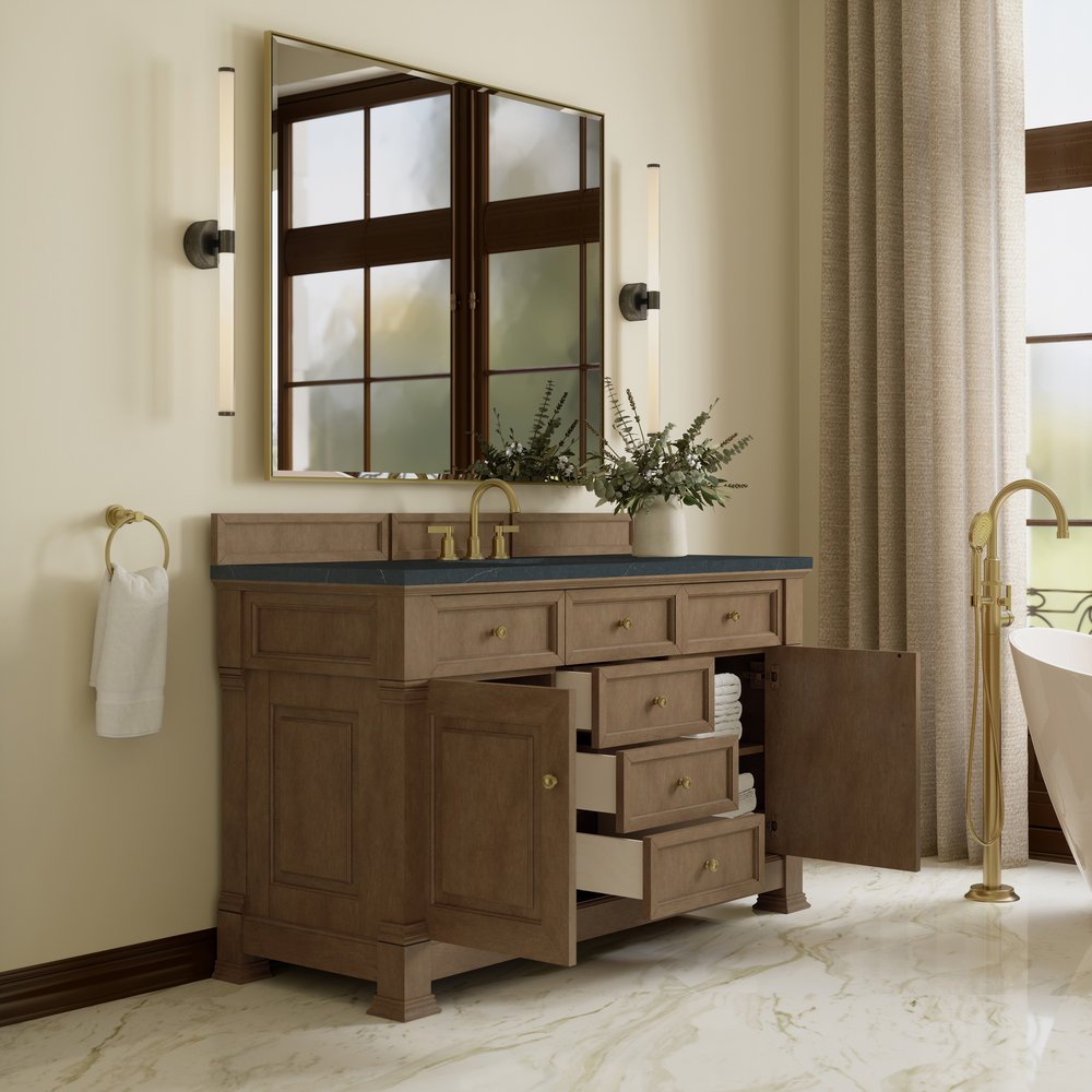 James Martin - Brookfield 60" Single Vanity, Pecan w/ 3 CM Charcoal Soapstone Silestone Top - 547-V60S-PCN-3CSP view 5