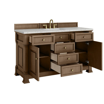 James Martin - Brookfield 60" Single Vanity, Pecan w/ 3 CM Eternal Jasmine Pearl Silestone Top - 547-V60S-PCN-3EJP view 8
