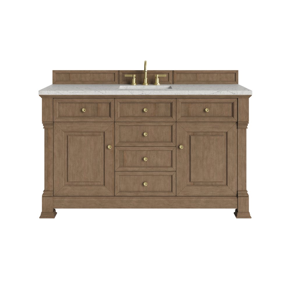 James Martin - Brookfield 60" Single Vanity, Pecan w/ 3 CM Eternal Jasmine Pearl Silestone Top w/ FreePower Wireless Charger - 547-V60S-PCN-FEJP view 1