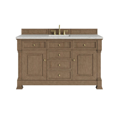 James Martin - Brookfield 60" Single Vanity, Pecan w/ 3 CM Eternal Jasmine Pearl Silestone Top w/ FreePower Wireless Charger - 547-V60S-PCN-FEJP view 1