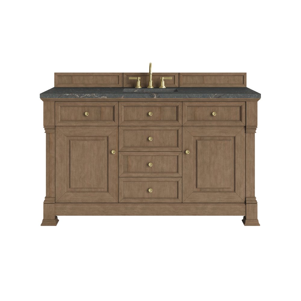 James Martin - Brookfield 60" Single Vanity, Pecan w/ 3 CM Parisien Bleu Silestone Top - 547-V60S-PCN-3PBL view 1
