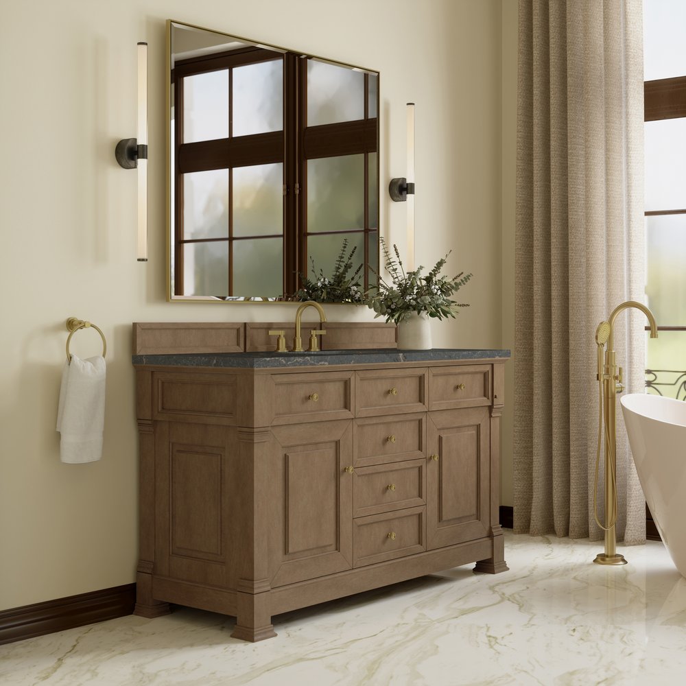 James Martin - Brookfield 60" Single Vanity, Pecan w/ 3 CM Parisien Bleu Silestone Top - 547-V60S-PCN-3PBL view 4