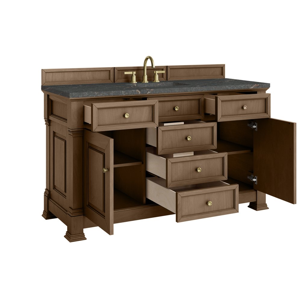 James Martin - Brookfield 60" Single Vanity, Pecan w/ 3 CM Parisien Bleu Silestone Top - 547-V60S-PCN-3PBL view 8