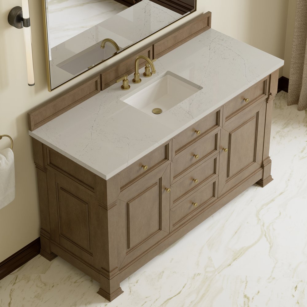 James Martin - Brookfield 60" Single Vanity, Pecan, w/ 3 CM Siberian Silestone Top - 547-V60S-PCN-3SFR view 7