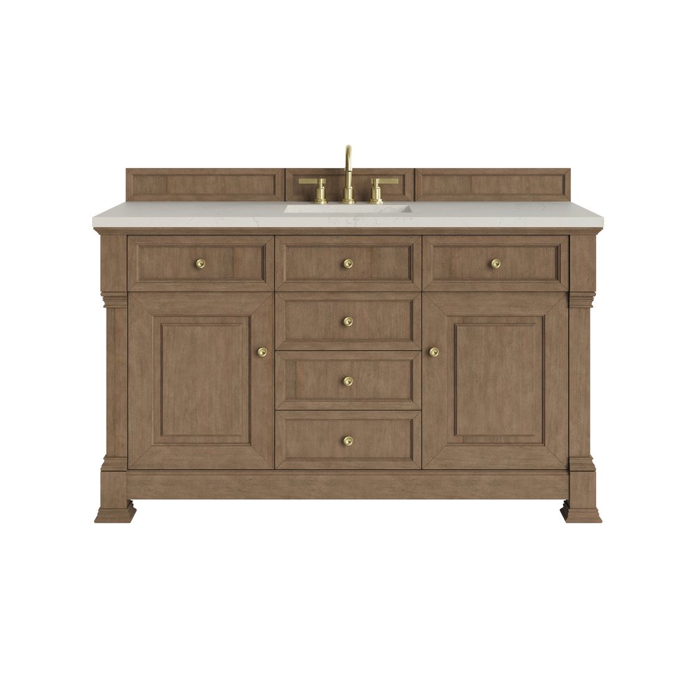 James Martin - Brookfield 60" Single Vanity, Pecan, w/ 3 CM Siberian Silestone Top w/FreePower Wireless Charger - 547-V60S-PCN-FSFR view 1