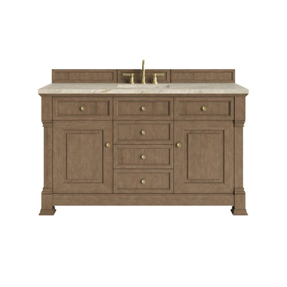 James Martin - Brookfield 60" Single Vanity, Pecan, w/ 3 CM Tajnar Eclos Top - 547-V60S-PCN-3TJR view 1