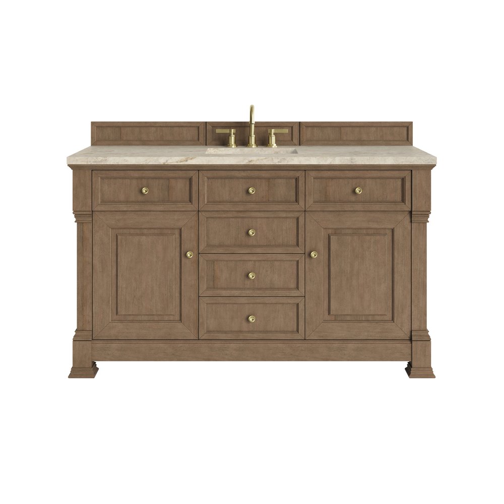 James Martin - Brookfield 60" Single Vanity, Pecan, w/ 3 CM Tajnar Eclos Top w/FreePower Wireless Charger - 547-V60S-PCN-FTJR view 1