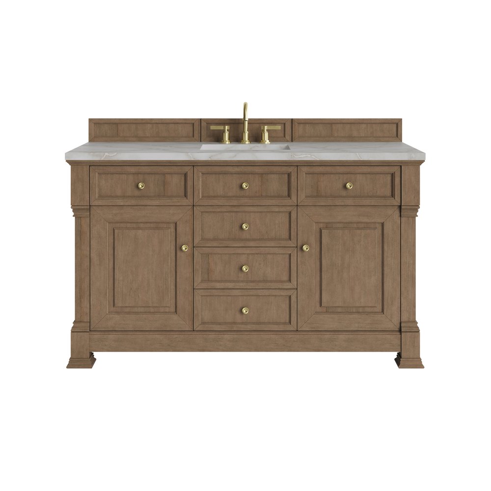James Martin - Brookfield 60" Single Vanity, Pecan w/ 3 CM Victorian Silver Silestone Top - 547-V60S-PCN-3VSL view 1