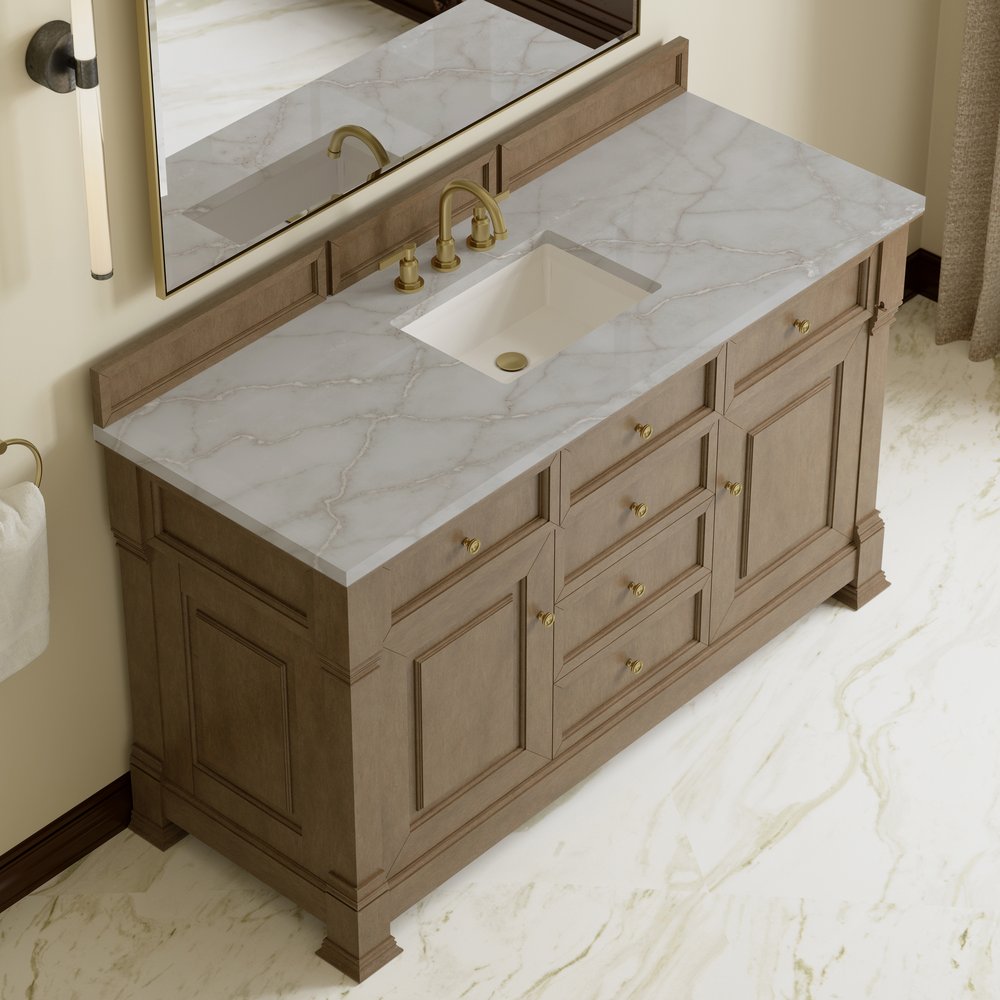 James Martin - Brookfield 60" Single Vanity, Pecan w/ 3 CM Victorian Silver Silestone Top - 547-V60S-PCN-3VSL view 7
