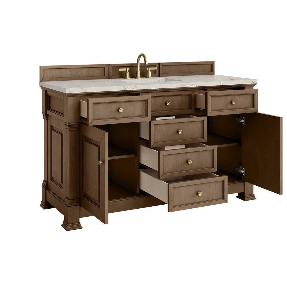 James Martin - Brookfield 60" Single Vanity, Pecan w/ 3 CM Victorian Silver Silestone Top - 547-V60S-PCN-3VSL view 8