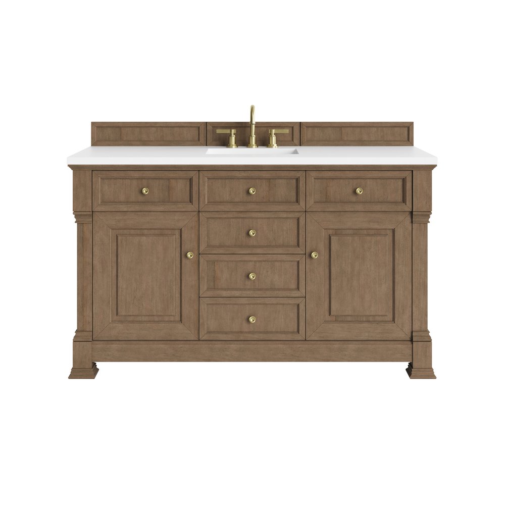 James Martin - Brookfield 60" Single Vanity, Pecan, w/ 3 CM White Zeus Silestone  Top - 547-V60S-PCN-3WZ view 1