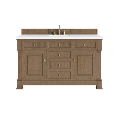 James Martin - Brookfield 60" Single Vanity, Pecan, w/ 3 CM White Zeus Silestone  Top - 547-V60S-PCN-3WZ view 1