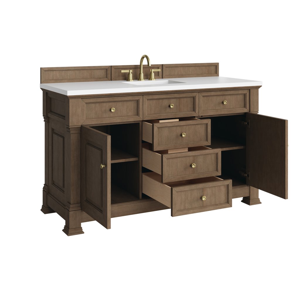James Martin - Brookfield 60" Single Vanity, Pecan, w/ 3 CM White Zeus Silestone  Top - 547-V60S-PCN-3WZ view 8