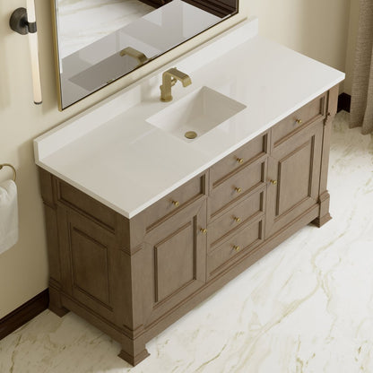 James Martin - Brookfield 60" Single Vanity, Pecan w/ Single Hole 3CM White Zeus Silestone Top & Backsplash - 547-V60S-PCN-1WZ view 7