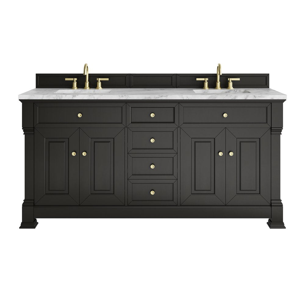 James Martin - Brookfield 72" Double Vanity, Black Onyx w/3 CM Carrara White Marble Top - 547-V72-BKO-3CAR view 1