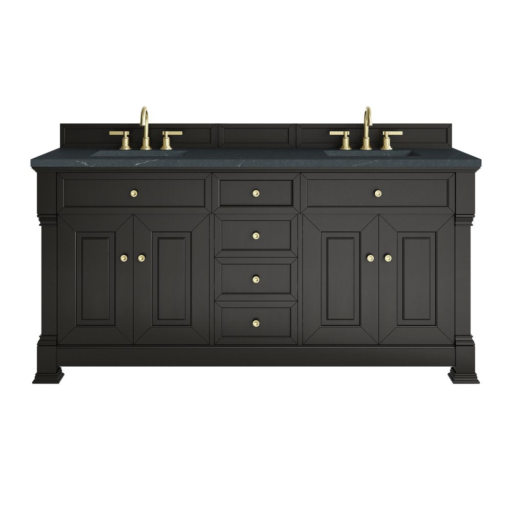 James Martin - Brookfield 72" Double Vanity, Black Onyx, w/ 3 CM Charcoal Soapstone Silestone Top - 547-V72-BKO-3CSP view 1