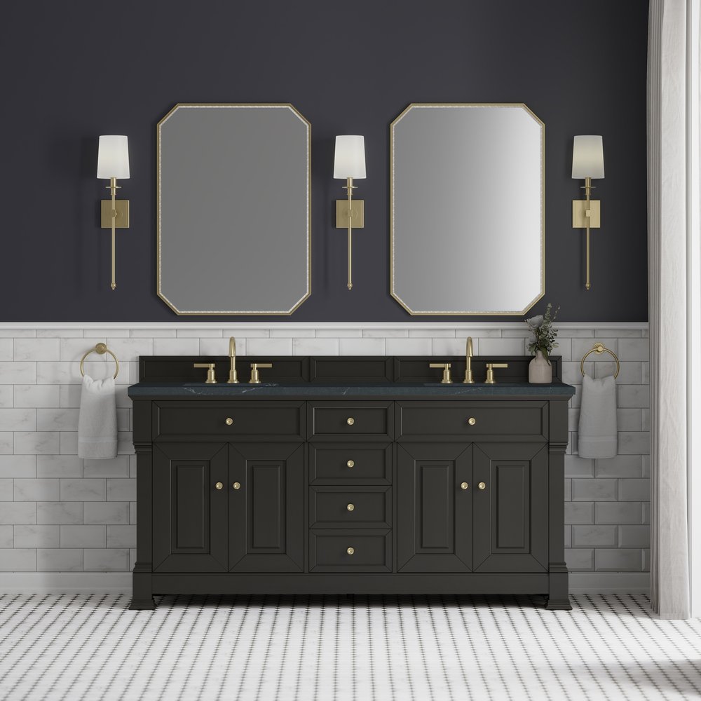 James Martin - Brookfield 72" Double Vanity, Black Onyx, w/ 3 CM Charcoal Soapstone Silestone Top - 547-V72-BKO-3CSP view 3