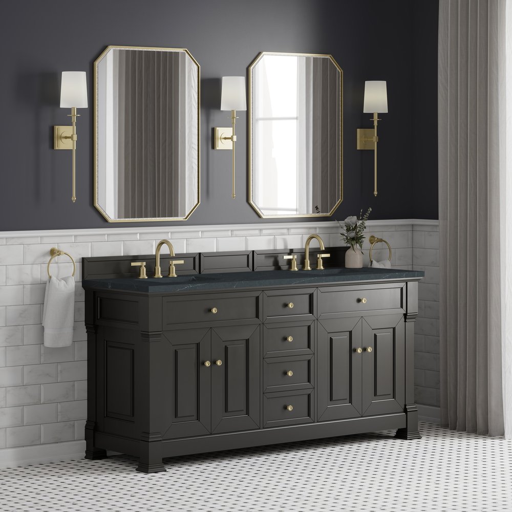 James Martin - Brookfield 72" Double Vanity, Black Onyx, w/ 3 CM Charcoal Soapstone Silestone Top - 547-V72-BKO-3CSP view 4