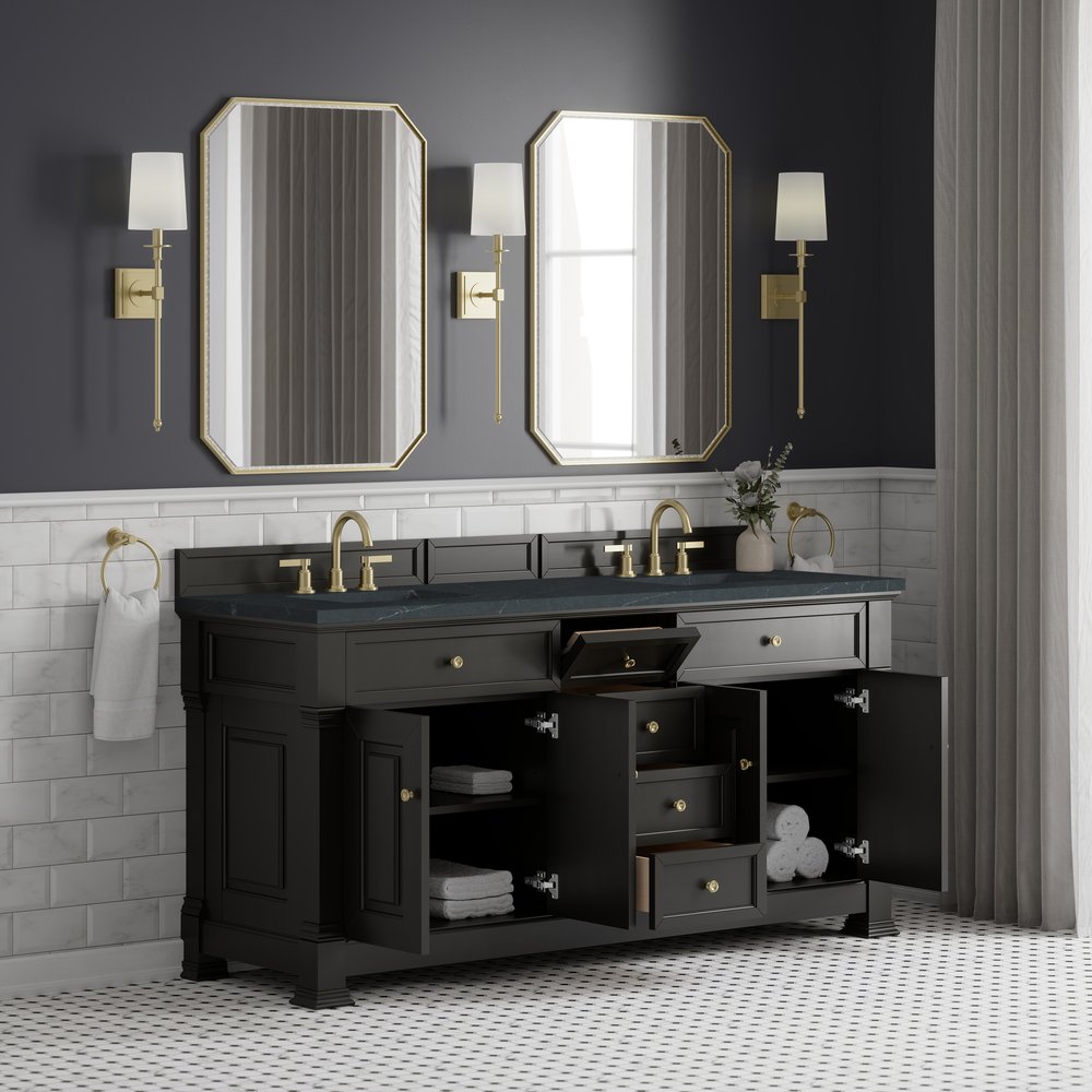 James Martin - Brookfield 72" Double Vanity, Black Onyx, w/ 3 CM Charcoal Soapstone Silestone Top - 547-V72-BKO-3CSP view 5