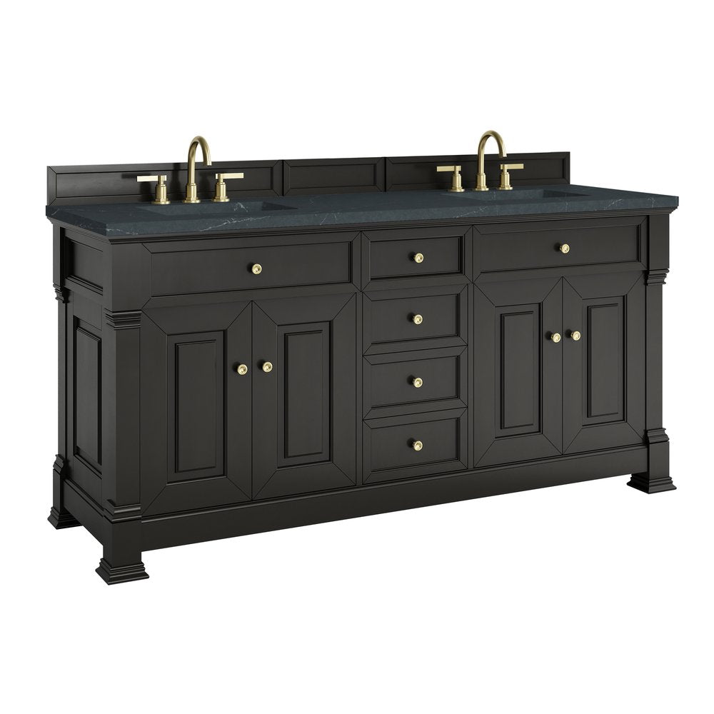 James Martin - Brookfield 72" Double Vanity, Black Onyx, w/ 3 CM Charcoal Soapstone Silestone Top - 547-V72-BKO-3CSP view 9