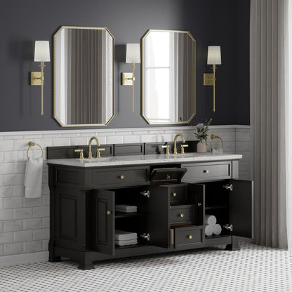 James Martin - Brookfield 72" Double Vanity, Black Onyx w/ 3 CM Eternal Jasmine Pearl Silestone Top - 547-V72-BKO-3EJP view 5