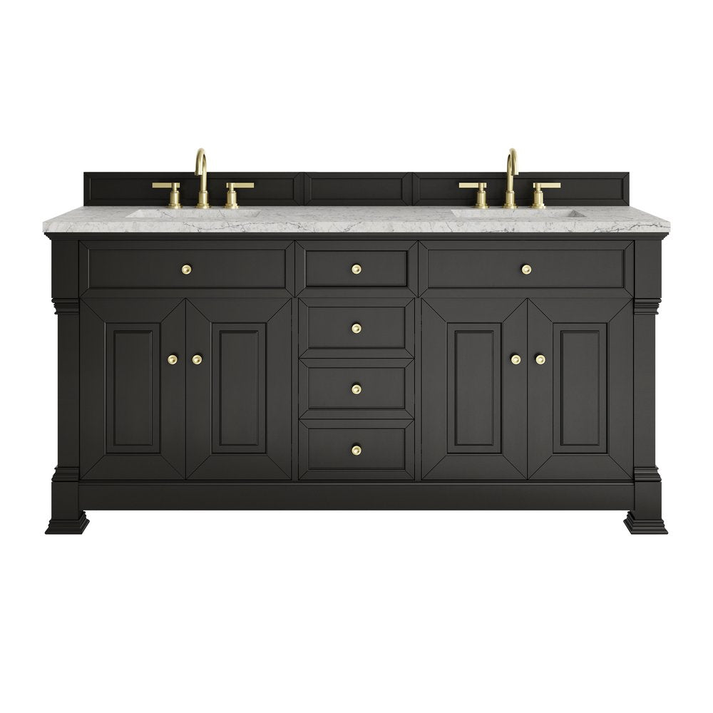 James Martin - Brookfield 72" Double Vanity, Black Onyx w/ 3 CM Eternal Jasmine Pearl Silestone Top w/ FreePower Wireless Charger - 547-V72-BKO-FEJP view 1