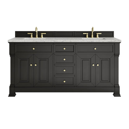 James Martin - Brookfield 72" Double Vanity, Black Onyx w/ 3 CM Eternal Jasmine Pearl Silestone Top w/ FreePower Wireless Charger - 547-V72-BKO-FEJP view 1