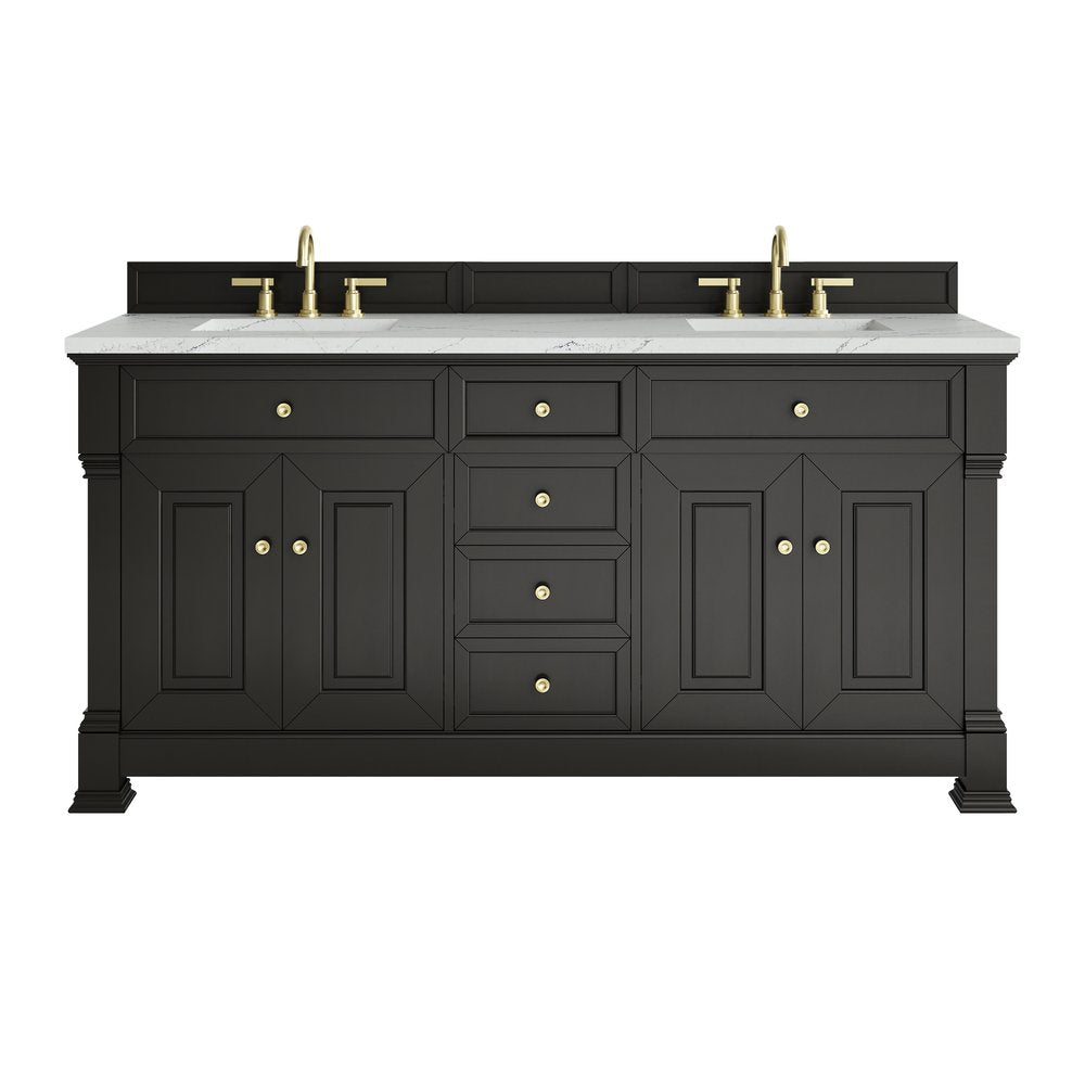 James Martin - Brookfield 72" Double Vanity, Black Onyx w/ 3 CM Ethereal Noctis Silestone Top - 547-V72-BKO-3ENC view 1