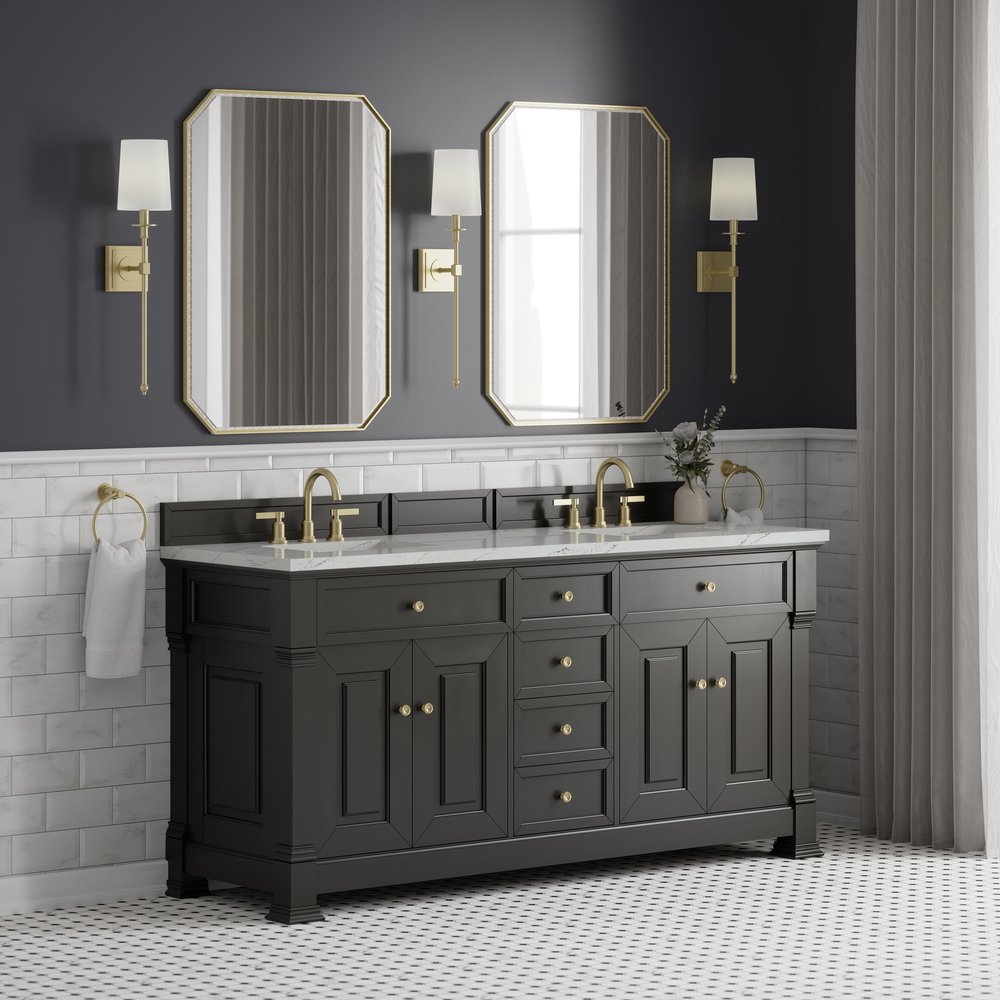 James Martin - Brookfield 72" Double Vanity, Black Onyx w/ 3 CM Ethereal Noctis Silestone Top - 547-V72-BKO-3ENC view 4