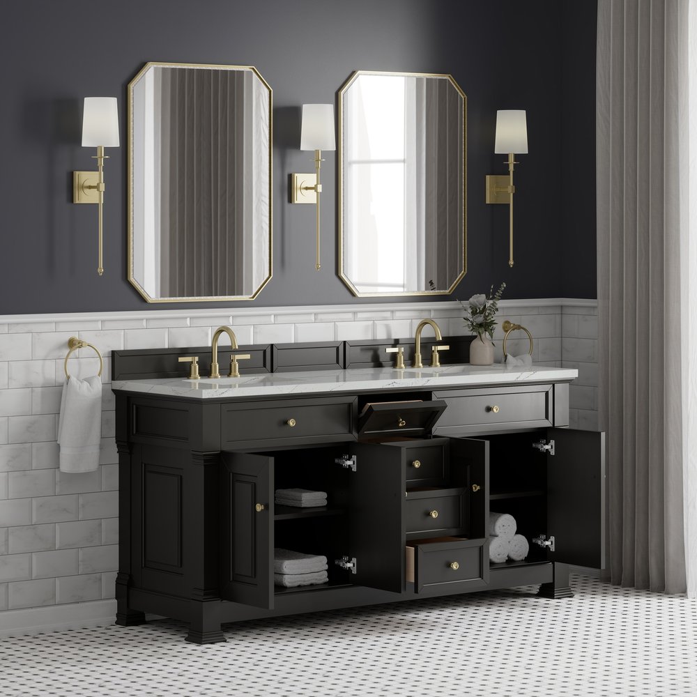 James Martin - Brookfield 72" Double Vanity, Black Onyx w/ 3 CM Ethereal Noctis Silestone Top - 547-V72-BKO-3ENC view 5