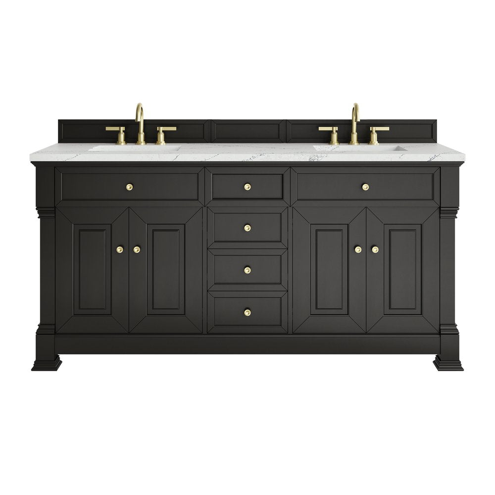 James Martin - Brookfield 72" Double Vanity, Black Onyx w/ 3 CM Ethereal Noctis Silestone Top w/ FreePower Wireless Charger - 547-V72-BKO-FENC view 1