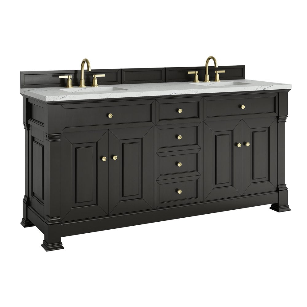 James Martin - Brookfield 72" Double Vanity, Black Onyx w/ 3 CM Ethereal Noctis Silestone Top w/ FreePower Wireless Charger - 547-V72-BKO-FENC view 14