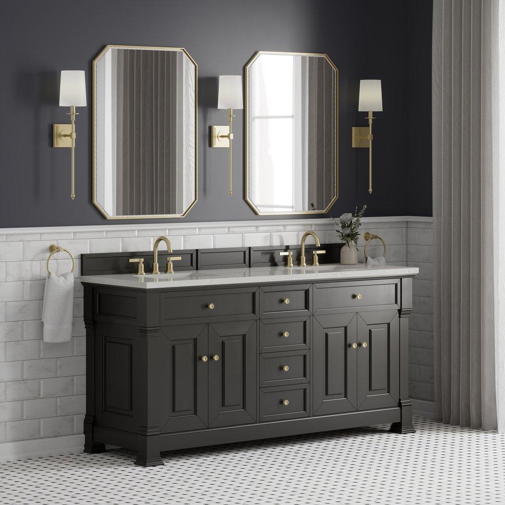 James Martin - Brookfield 72" Double Vanity, Black Onyx w/ 3 CM Lime Delight Silestone Top - 547-V72-BKO-3LDL view 4